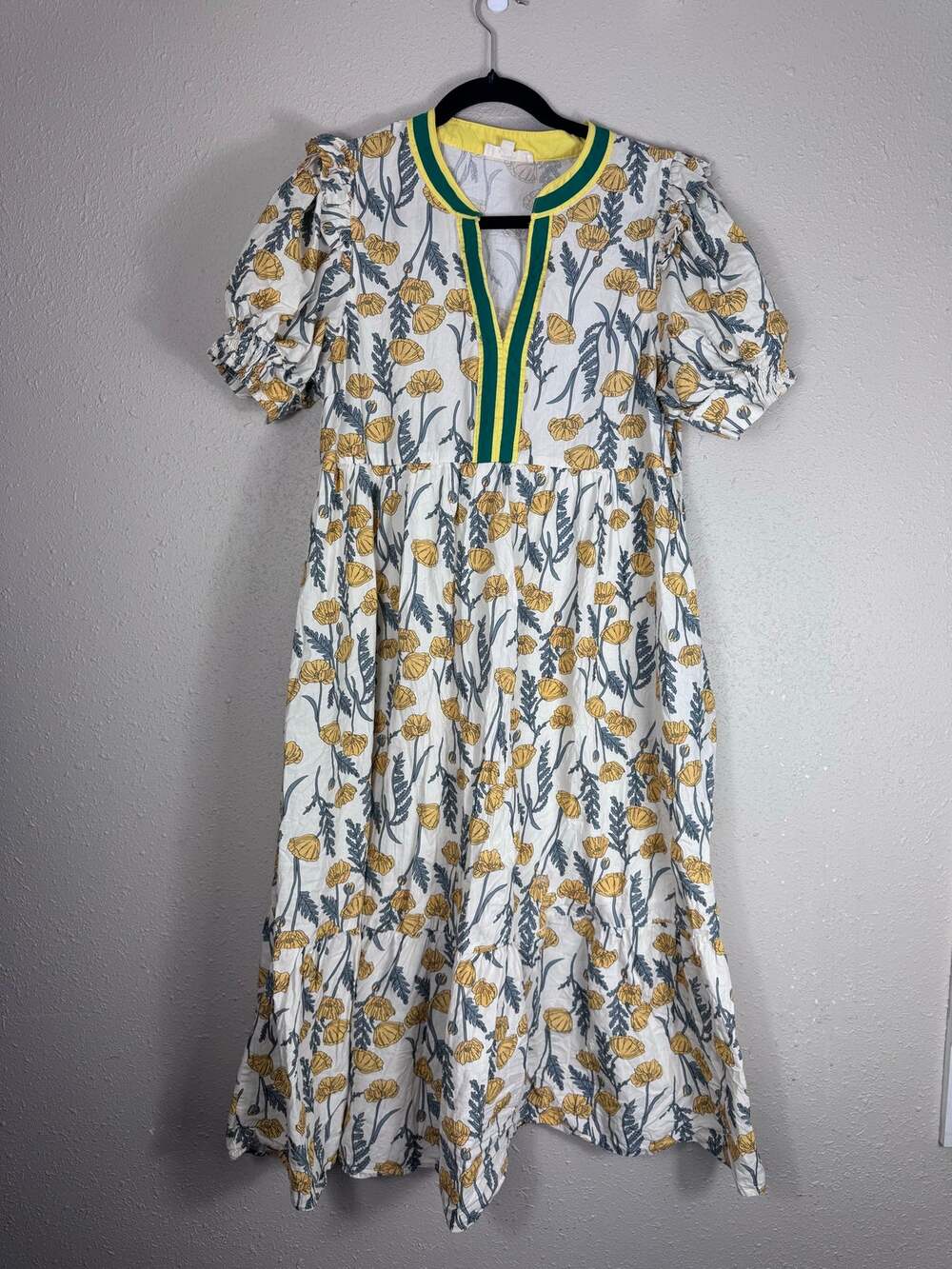 Entro Green & Yellow Floral Midi Dress Women’s Size Large